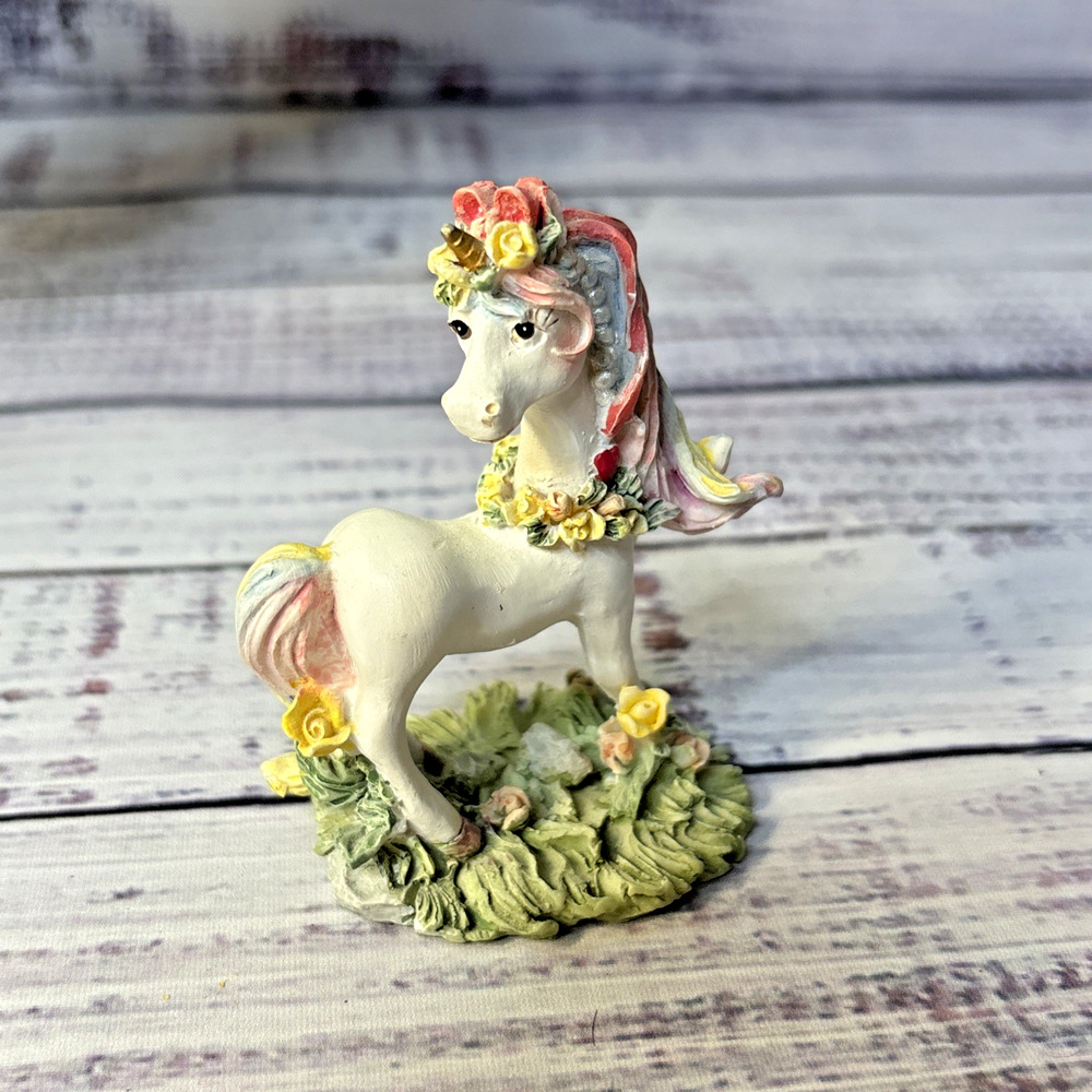 Rainbow Dreams Resin Unicorn Figurine Flowers